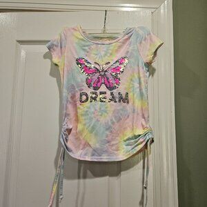 BTween Girl's Size 7 "Dream" Butterfly Sequin Tie-Dye Shirt